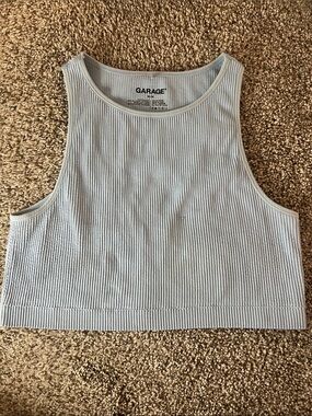 Garage Pale Blue Ribbed Crop Tank Top